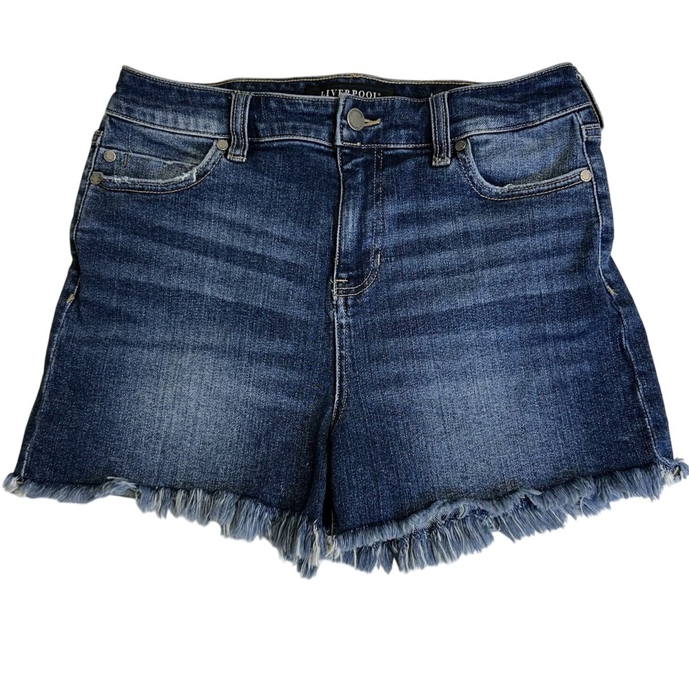 Liverpool Los Angeles Denim Shorts Distressed Back Pockets Frayed Hem Size‎ 4